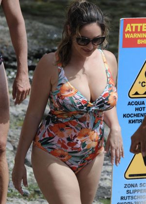 Kelly Brook in Floral Swimsuit in Ischia