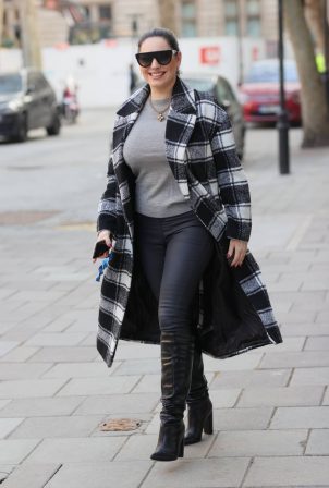 Kelly Brook - In leathers and checkered coat at Heart radio show in London