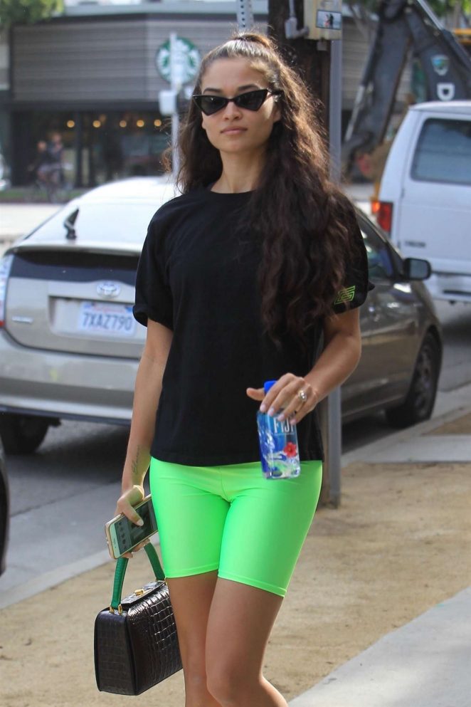Kelly Gale in Green Tights - Leaving a gym in Hollywood