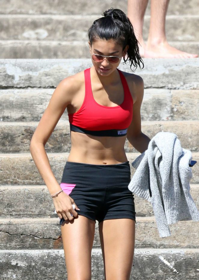 Kelly Gale in Sports Bra and Shorts at Bronte Beach in Sydney