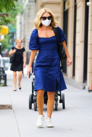 Kelly Ripa - Wearing blue dress while out in New York