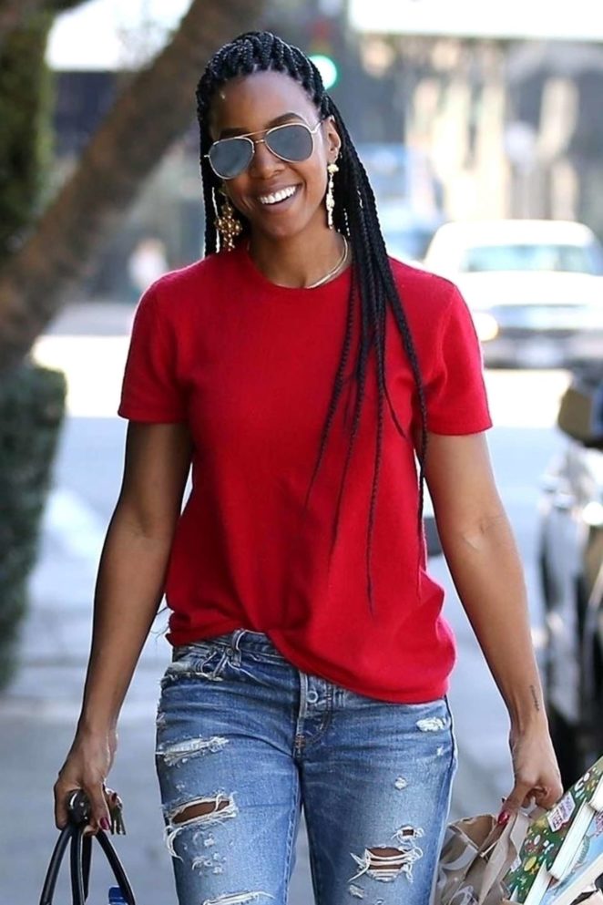 Kelly Rowland in Jeans and Red Shirt out in West Hollywood