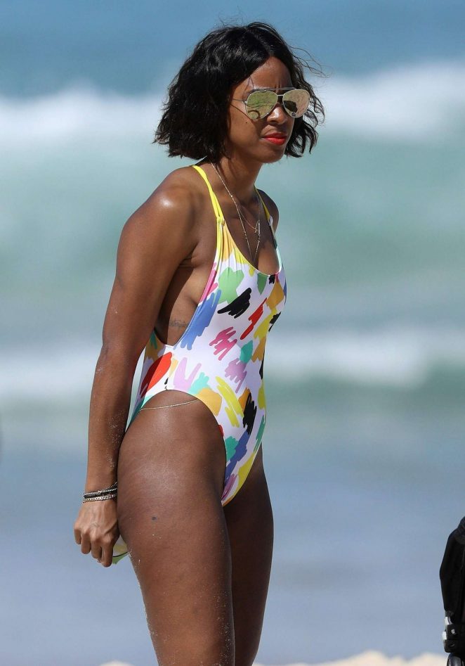 Kelly Rowland in Swimsuit on the Beach in Sydney
