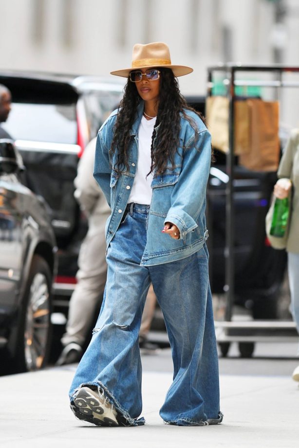 Kelly Rowland - Wearing a double denim outfit while out in New York