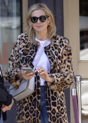 Kelly Rutherford in Leopard fur coat at Cipriani's in NY