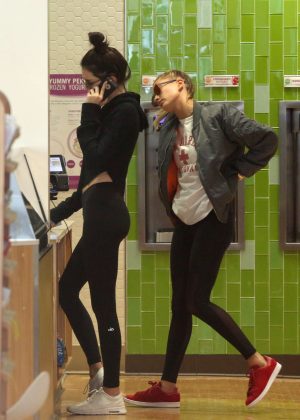 Kendall Jenner and Hailey Baldwin in Tights Out in Beverly Hills