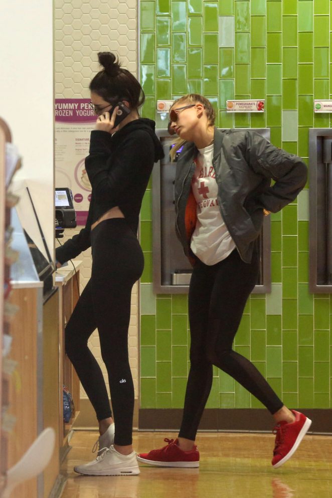 Kendall Jenner and Hailey Baldwin in Tights Out in Beverly Hills