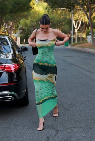 Kendall Jenner - In a green dress out in Beverly Hills