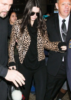 Kendall Jenner in Animal Print Jacket at LAX in LA