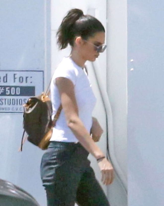 Kendall Jenner in black pants out in LA