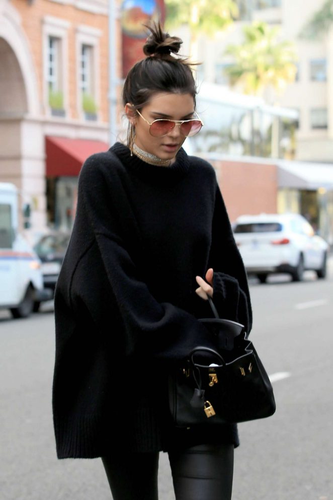 Kendall Jenner in Black Shopping in Beverly Hills
