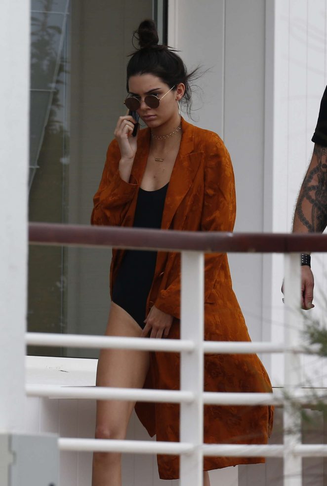 Kendall Jenner in Black Swimsuit in France
