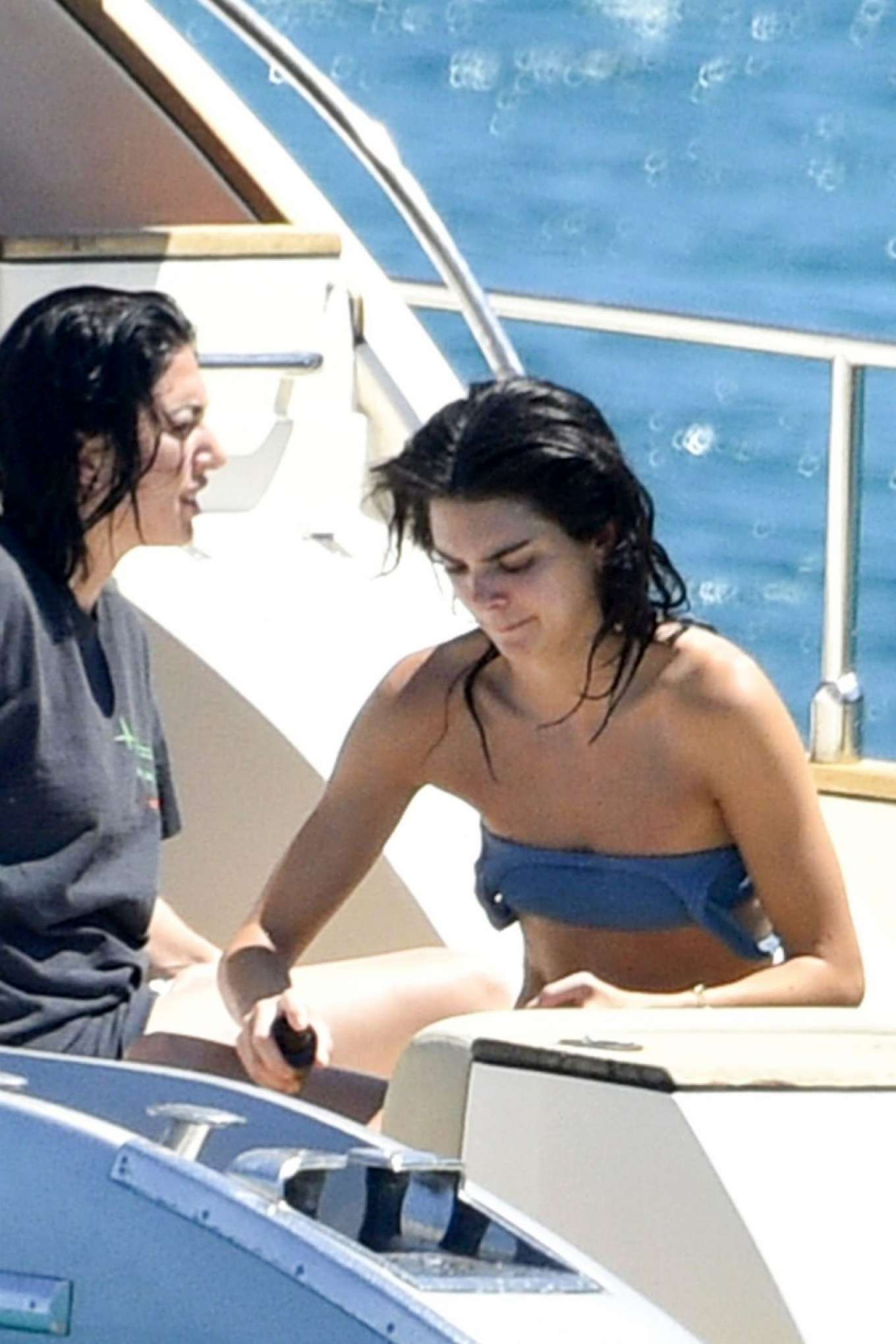 Kendall Jenner in Blue Bikini on a yacht in Corsica