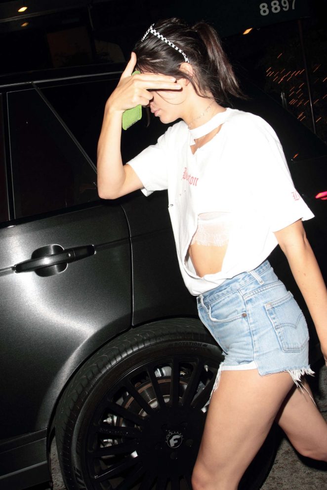 Kendall Jenner in Cut-offs at Madeo restaurant in Hollywood