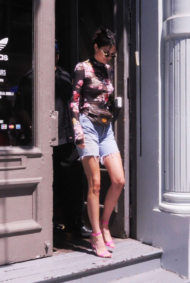 Kendall Jenner in Floral Shirt out in NYC