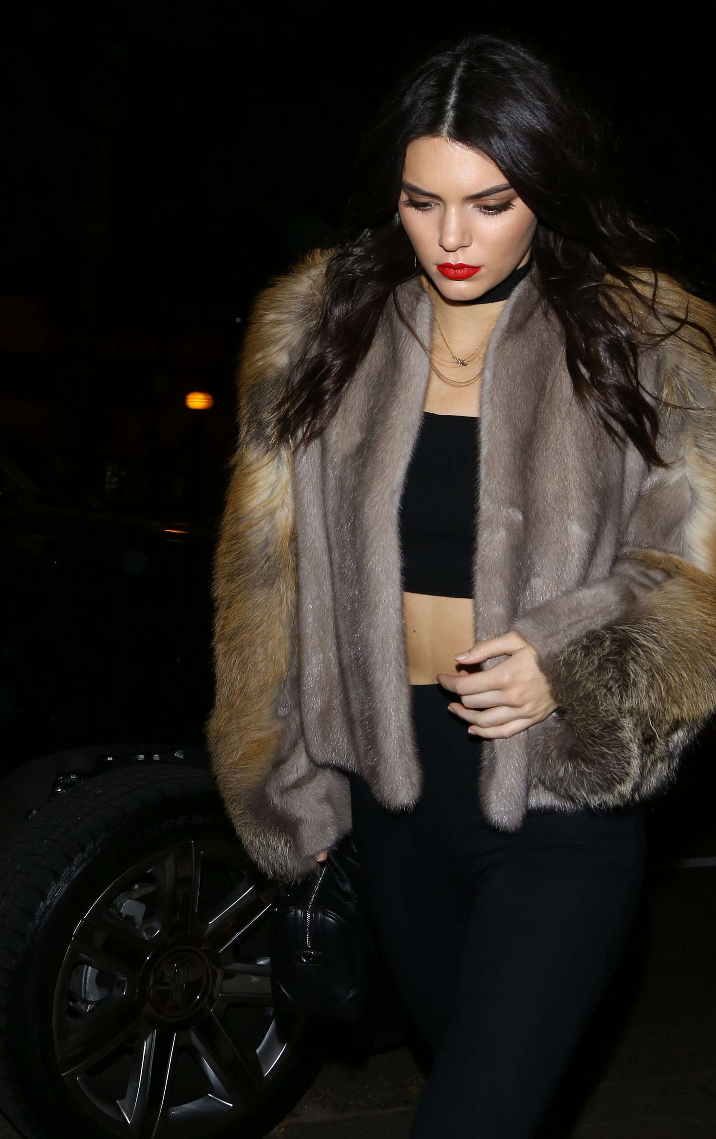 Kendall Jenner in Fur Coat -02 | GotCeleb
