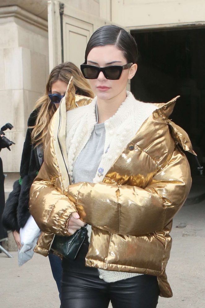 Kendall Jenner in Gold Jacket out in Paris