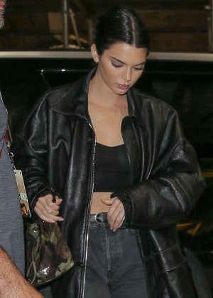 Kendall Jenner in Jeans and Black Leather Jacket -05 | GotCeleb