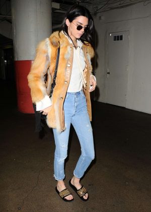 Kendall Jenner in Jeans and Fur Coat -13 | GotCeleb