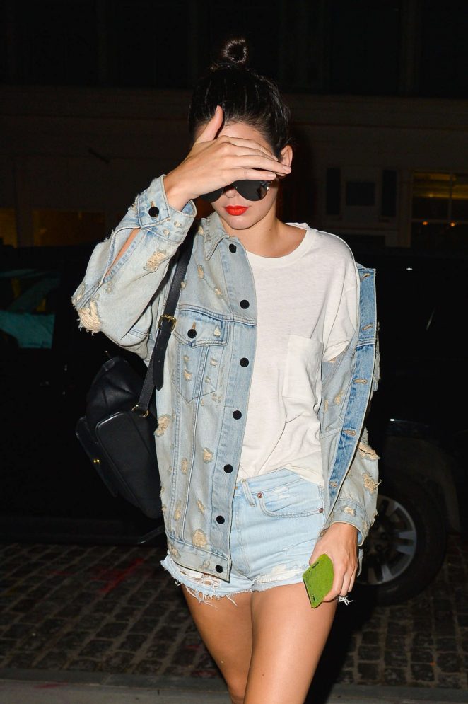 Kendall Jenner in Jeans Jacket and Shorts out in Manhattan