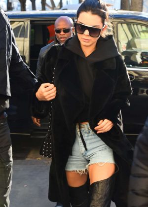Kendall Jenner in Jeans Shorts at Grand Palais in Paris | GotCeleb