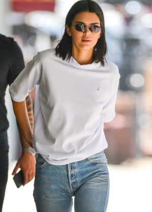 Kendall Jenner in Jeans Shorts out in New York