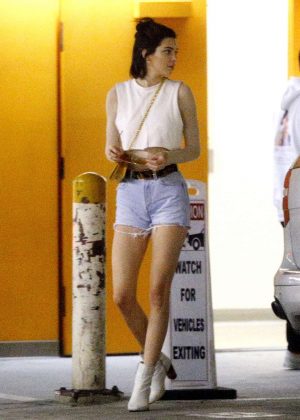 Kendall Jenner in Jeans Shorts shopping in Beverly Hills