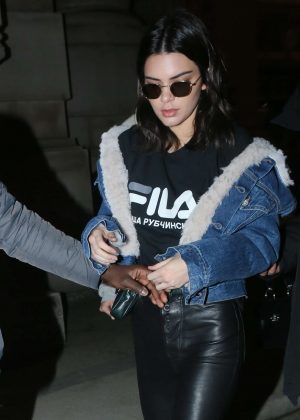 Kendall Jenner in Leather Pants Leaving her hotel in Paris