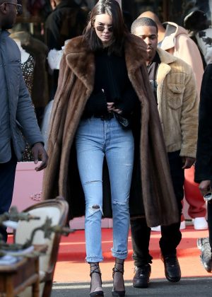 Kendall Jenner in Long Fur Coat out in Paris
