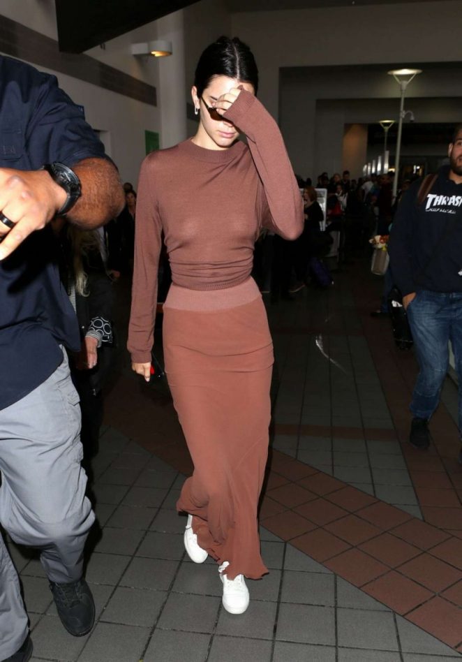 Kendall Jenner in Long Skirt at LAX Airport in LA
