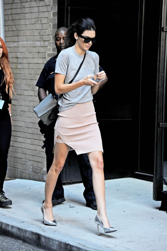 Kendall Jenner in Mini Skirt at Spring Studios in NY