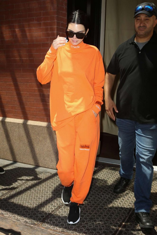 Kendall Jenner in Orange Leaving her hotel -10 | GotCeleb