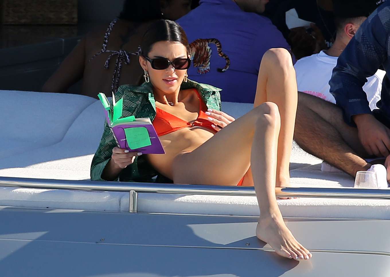 Kendall Jenner in Red Bikini on a yacht in Miami. 
