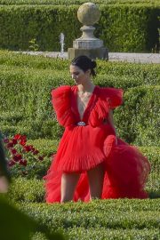 Kendall Jenner in Red Dress - On set of a photoshoot in Rome