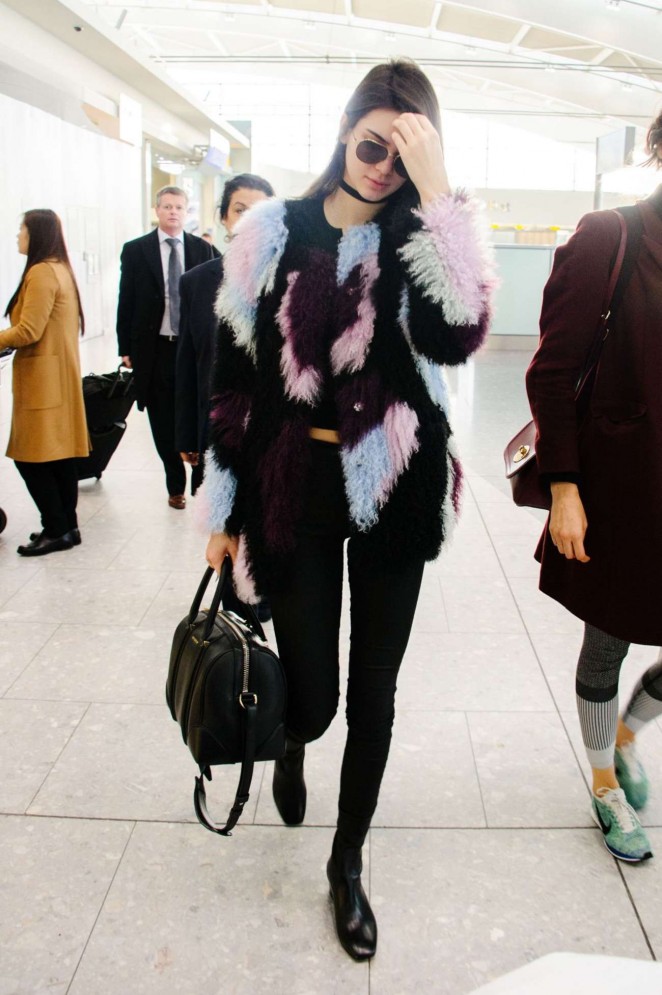 Kendall Jenner in Tights at Heathrow Airport in London