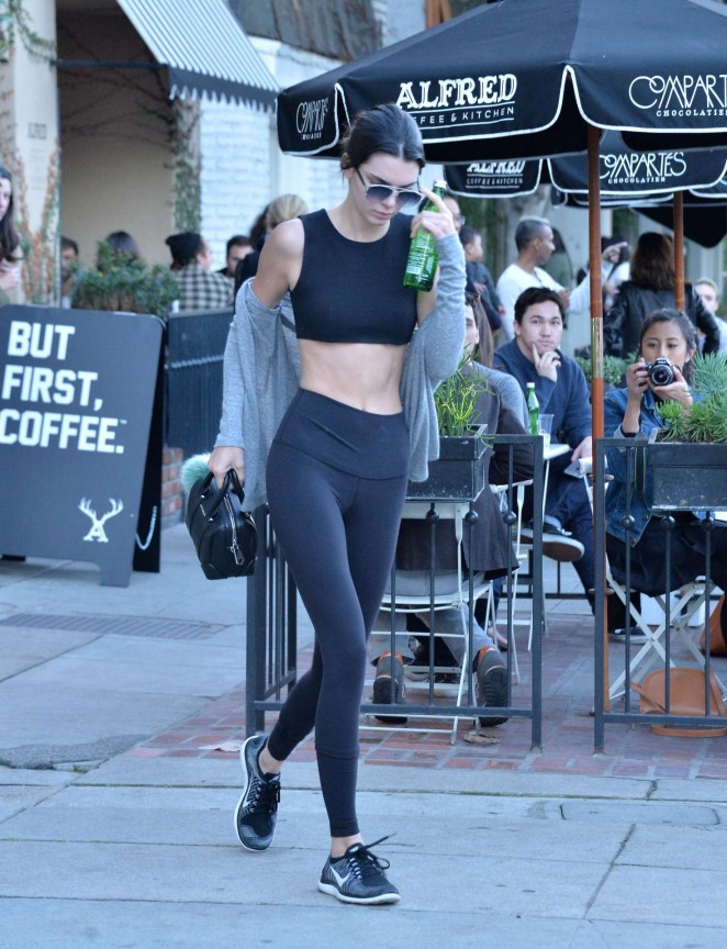 Kendall Jenner in Tights and Sports Bra out in Beverly Hills
