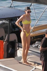 Kendall Jenner in Yellow Bikini on the beach in Mykonos