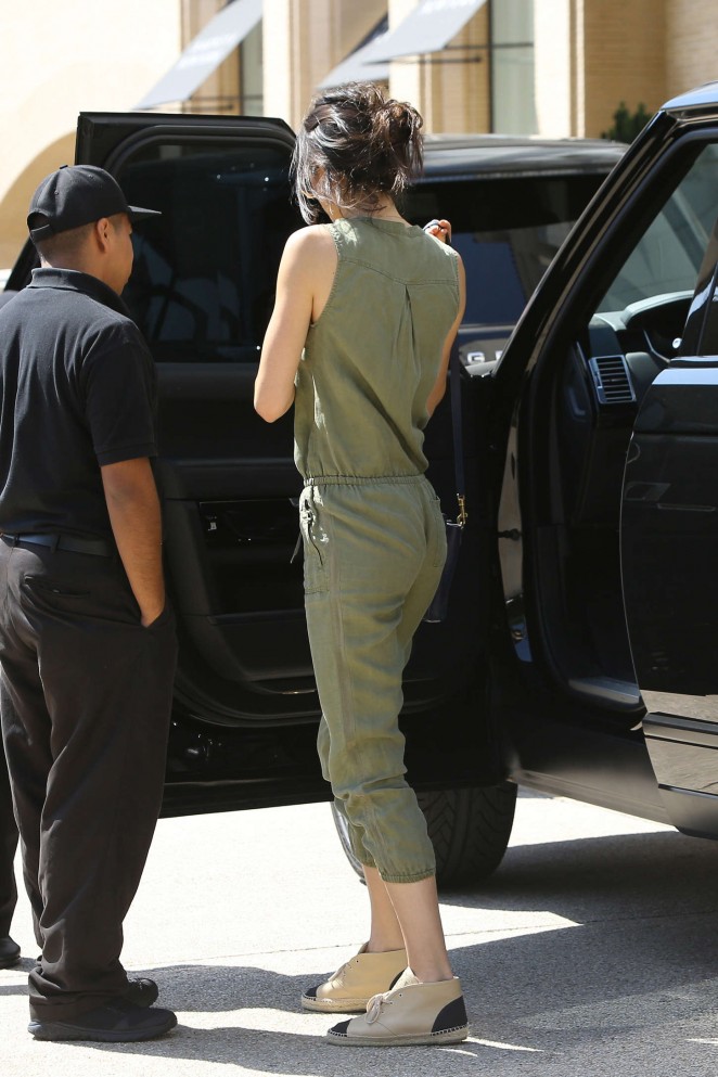 Kendall Jenner in Green Jumpsuit Leaving Barney's New York in LA