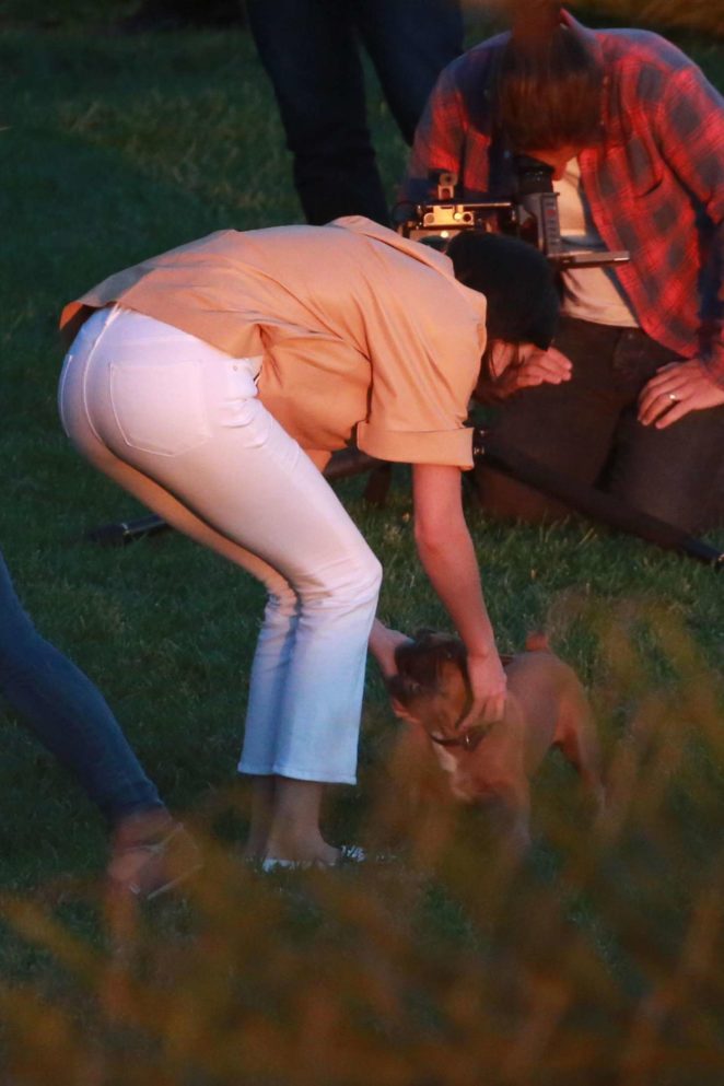 Kendall Jenner - On the set of a photoshoot with a pooch in Malibu