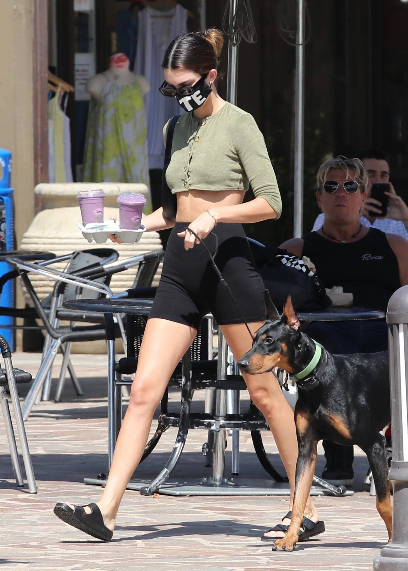 Kendall Jenner Spotted with her doberman at Sunlife