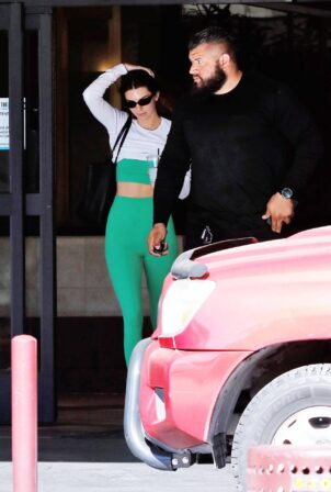 Kendall Jenner - Steps out in green leggings in Los Angeles
