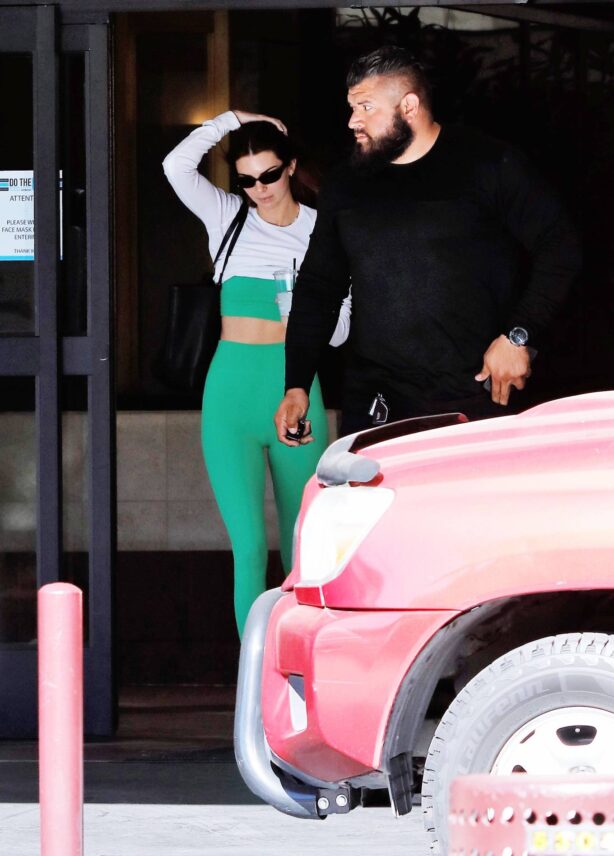 Kendall Jenner - Steps out in green leggings in Los Angeles