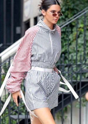 Kendall Jenner wearing a Striped Jumpsuit in NYC