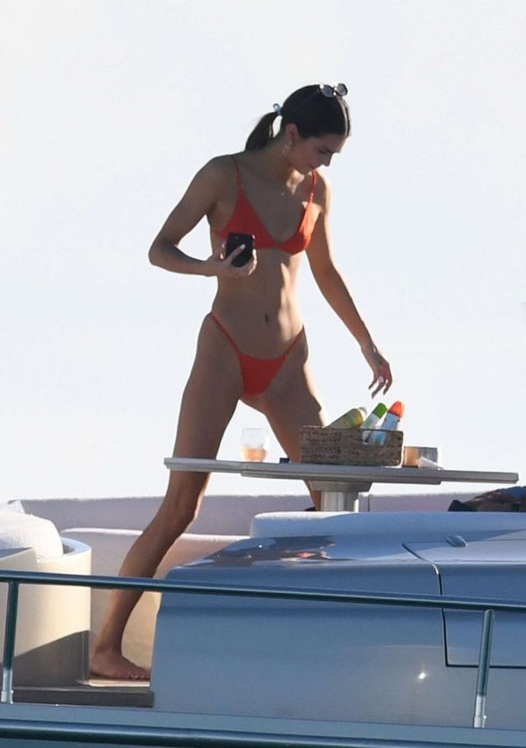 Kendall Jenner - Wearing Red Bikini on a yacht in Miami