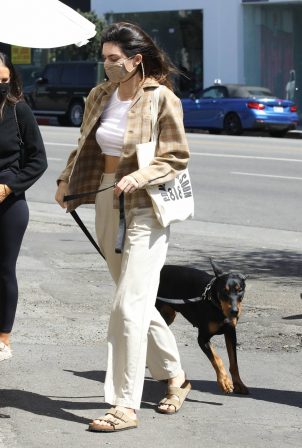 Kendall Jenner - With her doberman out in West Hollywood