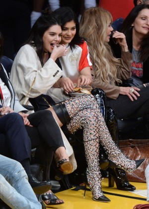 Kendall and Kylie Jenner at Los Angeles Lakers vs Sacramento Kings game in LA