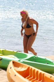 Kerry Katona in Black Bikini on the beach in Mykonos