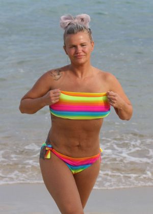 Kerry Katona in Colorful Bikini on the beach in Thai