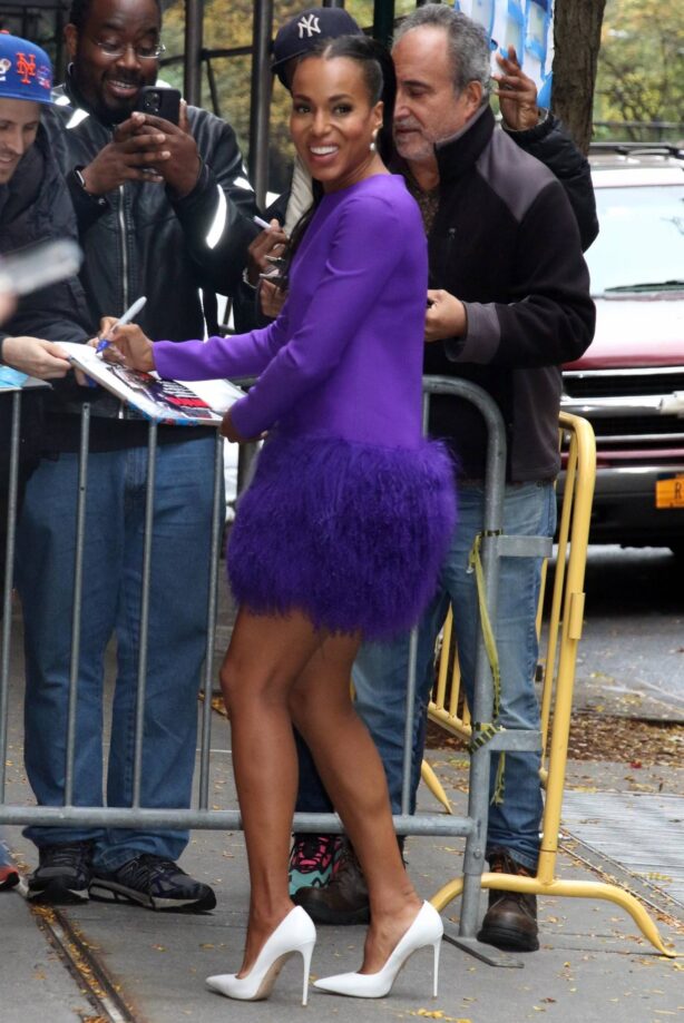 Kerry Washington - Wearing a short purple dress while arriving at The View in NY