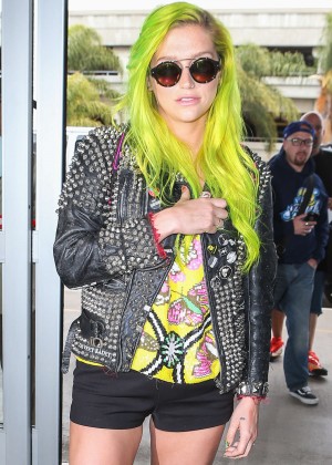 Kesha in Shorts at LAX airport in LA